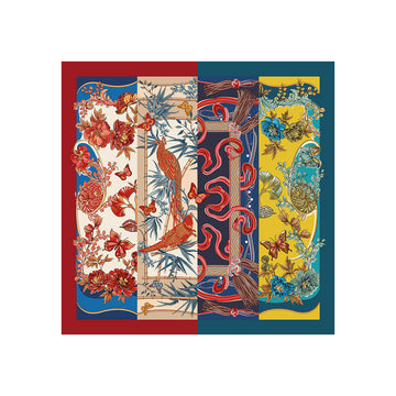 Designer Silk Scarf Mulberry Silk Scarf Square, Golden Fall Garden